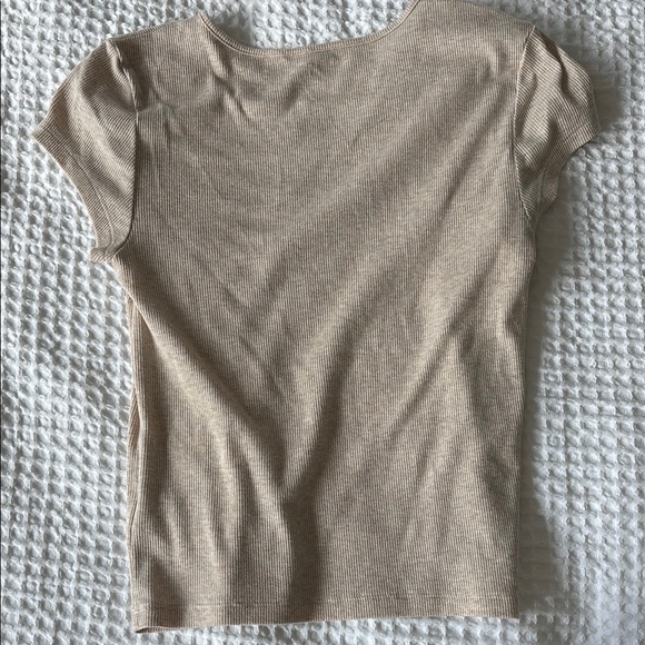 American Eagle Outfitters Beige Ribbed Tee - Picture 3 of 4
